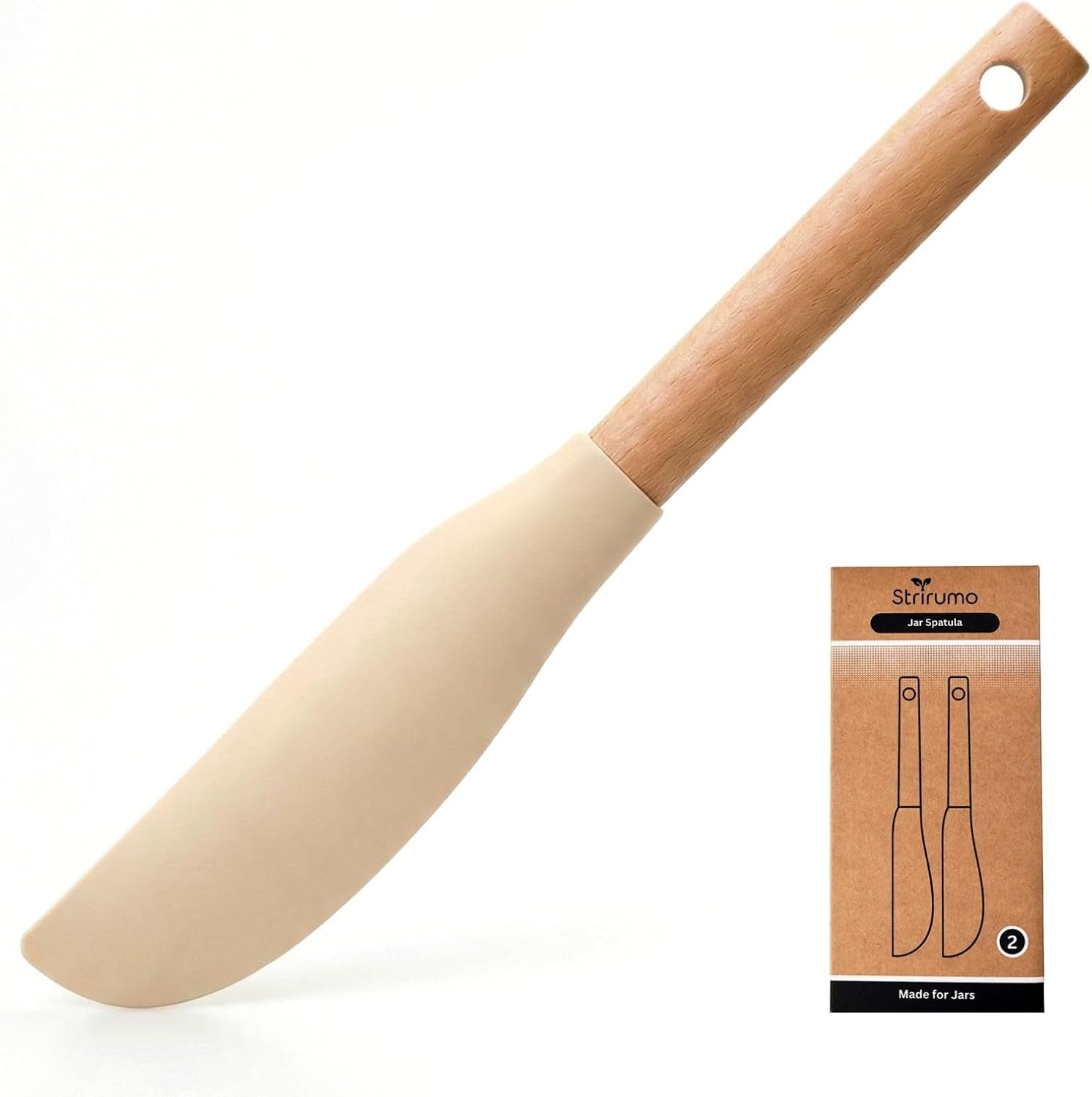 10.7" Long Silicone Jar Spatula with Natural Beechwood Handle, Flexible Deep Jar Scraper & Blender Spatula, Removable Soft Contour Head for Sourdough Starter Crocks, Peanut Butter or Jams