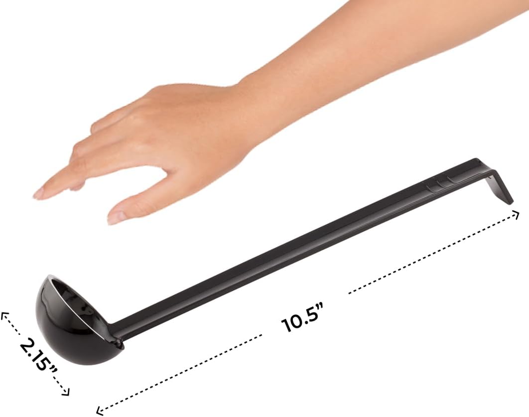 1 Ounce Serving Ladle 1 Hook Handle Portion Ladle - Dishwasher-Safe Reusable Black Plastic Gravy Ladle For Stirring Pouring And Serving
