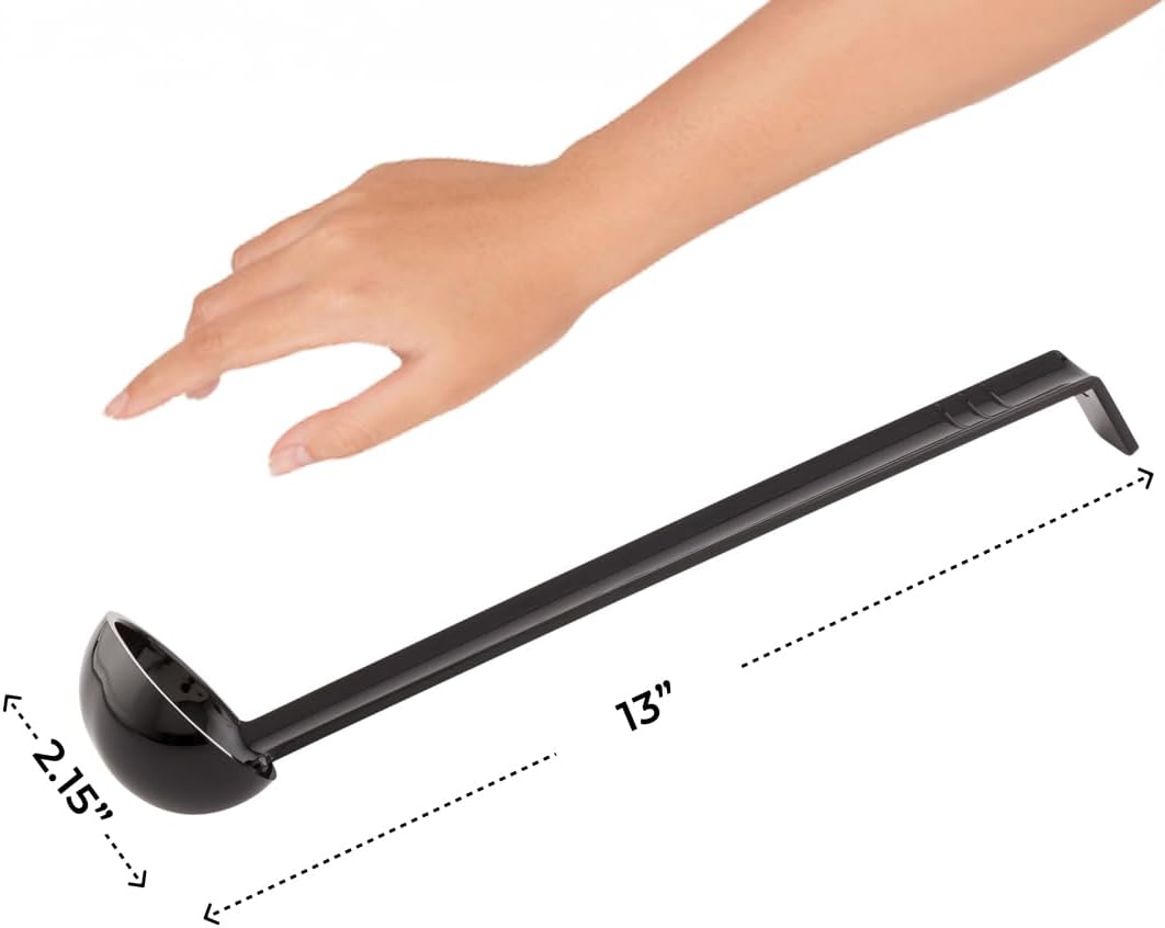 1 Ounce Serving Ladle 1 Hook Handle Portion Ladle - Dishwasher-Safe Reusable Black Plastic Gravy Ladle For Stirring Pouring And Serving