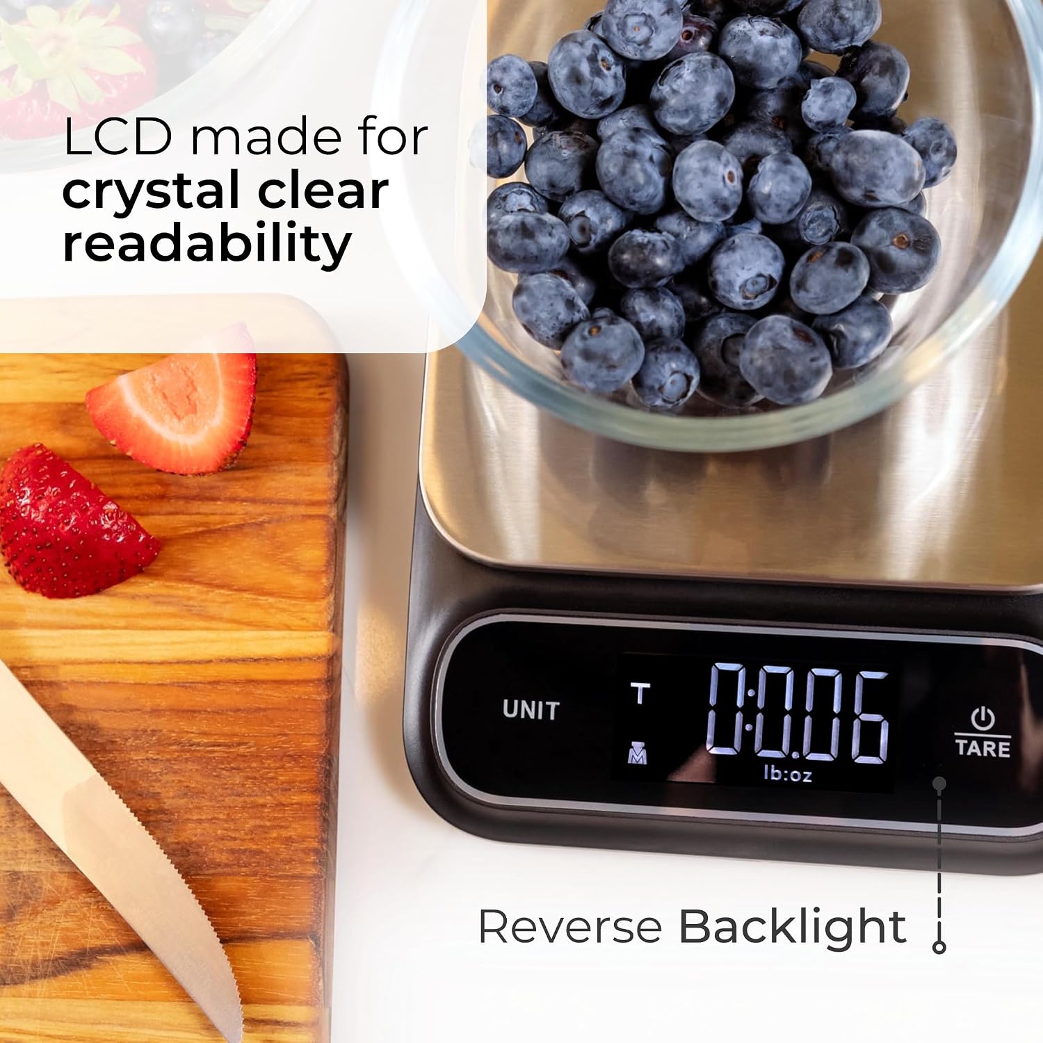 0.1g Digital Kitchen Food Scale in Grams & Ounces - 11lb, for Cooking, Baking, Weight Loss - Square