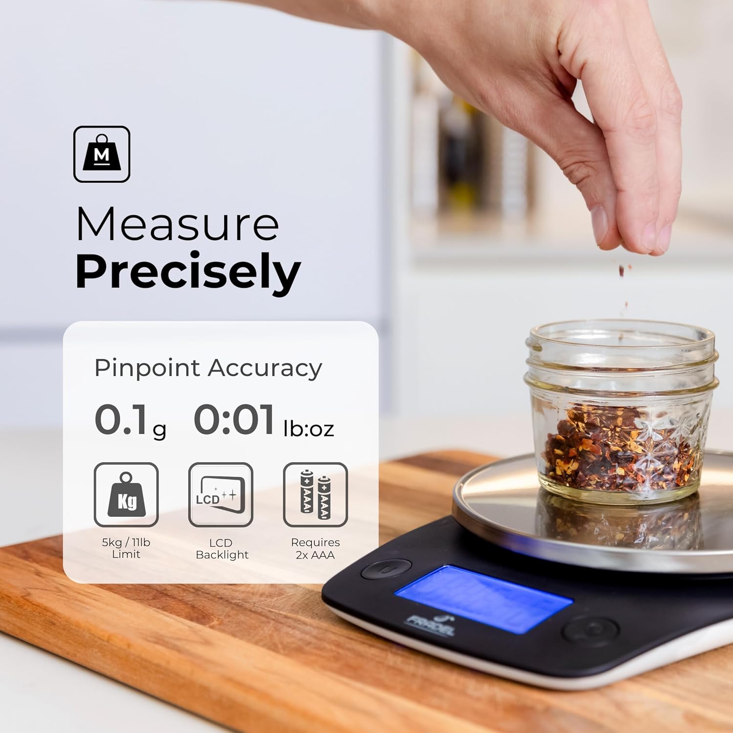 0.1g Digital Kitchen Food Scale in Grams & Ounces - 11lb, for Cooking, Baking, Weight Loss - Square