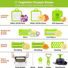 14-in-1 Vegetable Chopper with Container & Interchangeable Blades – Veggie & Onion Chopper, Food Dicer, Mandoline Slicer for Kitchen, Vegetable Slicer for Fast Meal Prep