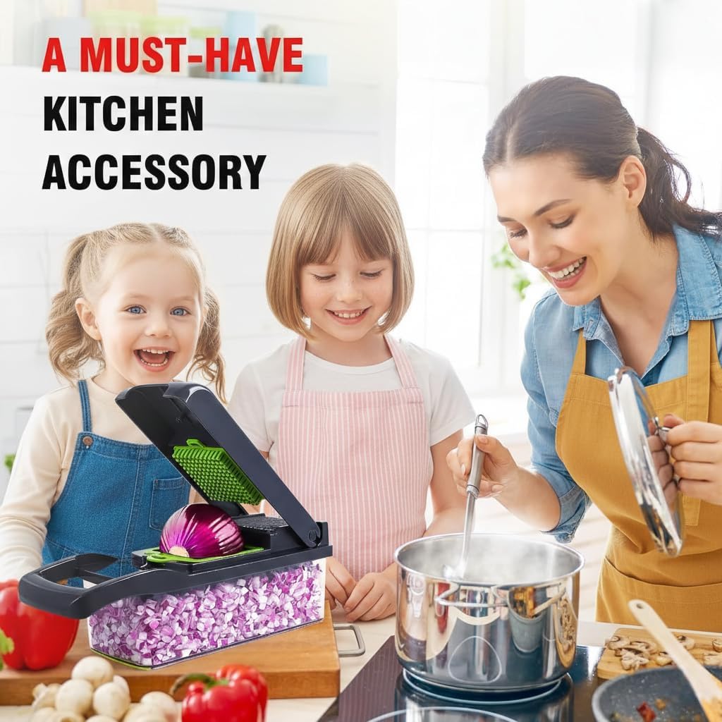 14-in-1 Vegetable Chopper with Container & Interchangeable Blades – Veggie & Onion Chopper, Food Dicer, Mandoline Slicer for Kitchen, Vegetable Slicer for Fast Meal Prep