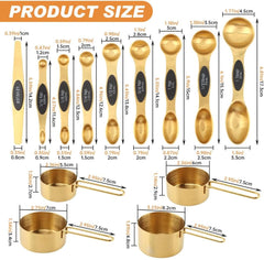 13pcs Gold Stainless Steel Measuring Cups and Spoons Set, 8 Double-Sided Magnetic Measuring Spoons & 4 Metal Measure Cups & 1 Leveler for Liquid Dry Ingredients Cooking Baking(COLOR:Gold)