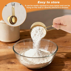 13pcs Gold Stainless Steel Measuring Cups and Spoons Set, 8 Double-Sided Magnetic Measuring Spoons & 4 Metal Measure Cups & 1 Leveler for Liquid Dry Ingredients Cooking Baking(COLOR:Gold)