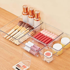 13-Piece Drawer Organizers with Non-Slip Silicone Pads, 5-Size | Clear Desk Bathroom Drawer Organizer Trays Storage Tray for Makeup, Jewelry, Utensils in Bedroom Dresser, Office and Kitchen