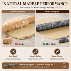 12 Inch Marble Rolling Pins for Baking with Wooden Stand | French Rolling Pin for Dough, Heavy Stone French Polished Non-Stick Roller Pins For Baking Cookie Pizza Pastry (Black)