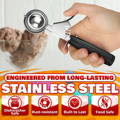1 Oz Ice Cream Scoop with Trigger #30, Stainless Steel Portion Scoop | One Ounce Disher for Gelato, Sorbet, Baking Cookie Dough, and Meatballs - Rust Resistant, Easy to Clean for Daily Food Prep