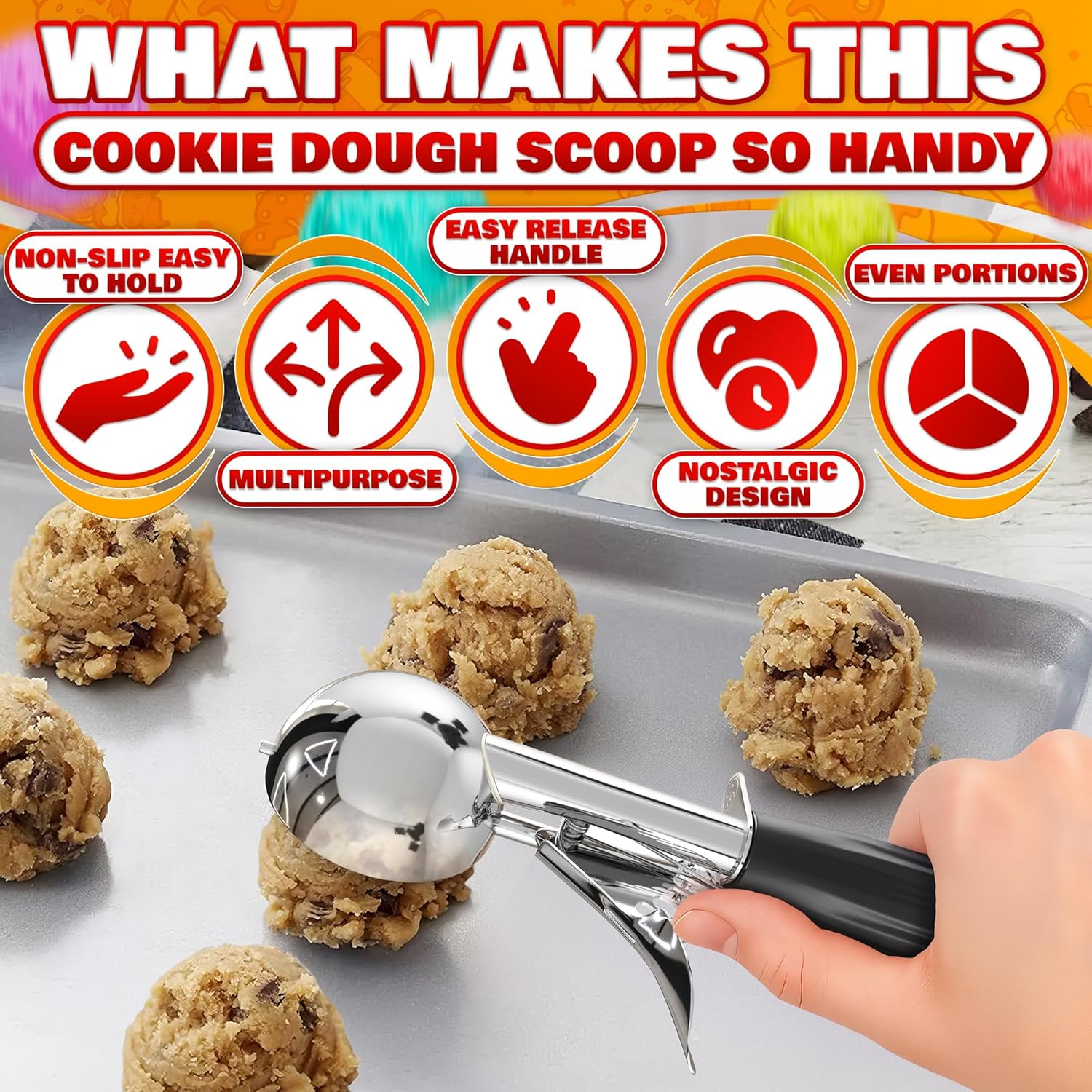 1 Oz Ice Cream Scoop with Trigger #30, Stainless Steel Portion Scoop | One Ounce Disher for Gelato, Sorbet, Baking Cookie Dough, and Meatballs - Rust Resistant, Easy to Clean for Daily Food Prep