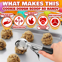 1 Oz Ice Cream Scoop with Trigger #30, Stainless Steel Portion Scoop | One Ounce Disher for Gelato, Sorbet, Baking Cookie Dough, and Meatballs - Rust Resistant, Easy to Clean for Daily Food Prep