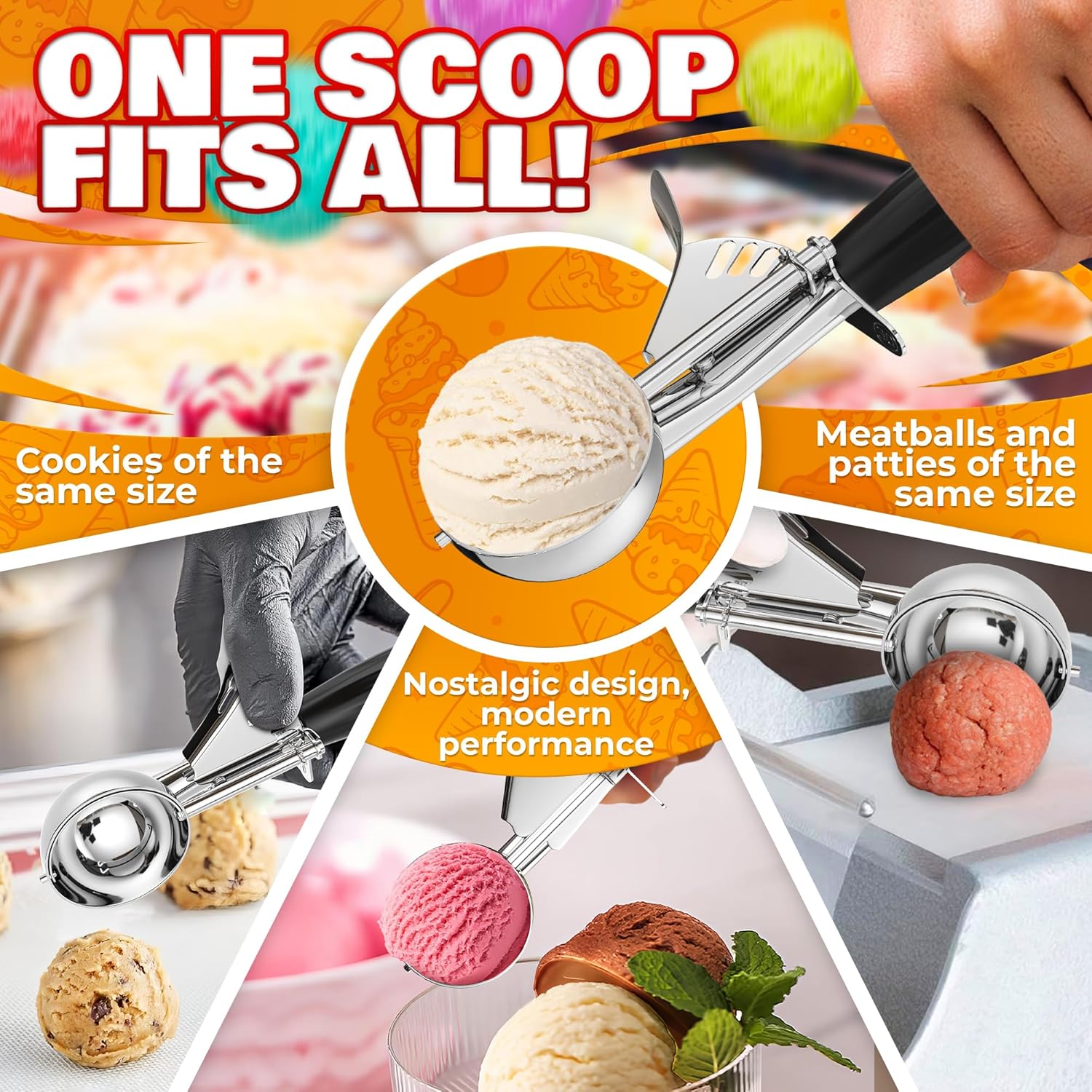 1 Oz Ice Cream Scoop with Trigger #30, Stainless Steel Portion Scoop | One Ounce Disher for Gelato, Sorbet, Baking Cookie Dough, and Meatballs - Rust Resistant, Easy to Clean for Daily Food Prep
