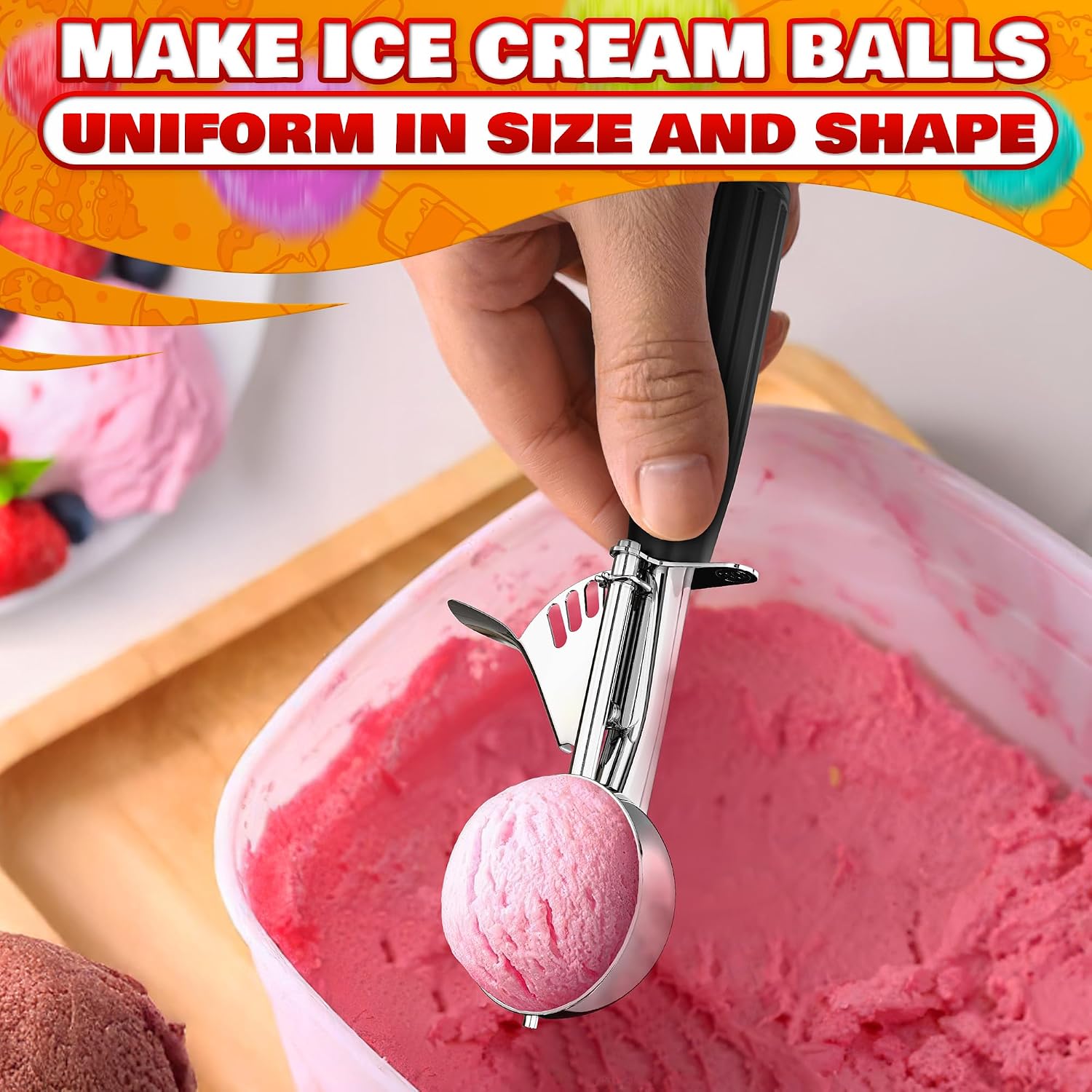 1 Oz Ice Cream Scoop with Trigger #30, Stainless Steel Portion Scoop | One Ounce Disher for Gelato, Sorbet, Baking Cookie Dough, and Meatballs - Rust Resistant, Easy to Clean for Daily Food Prep