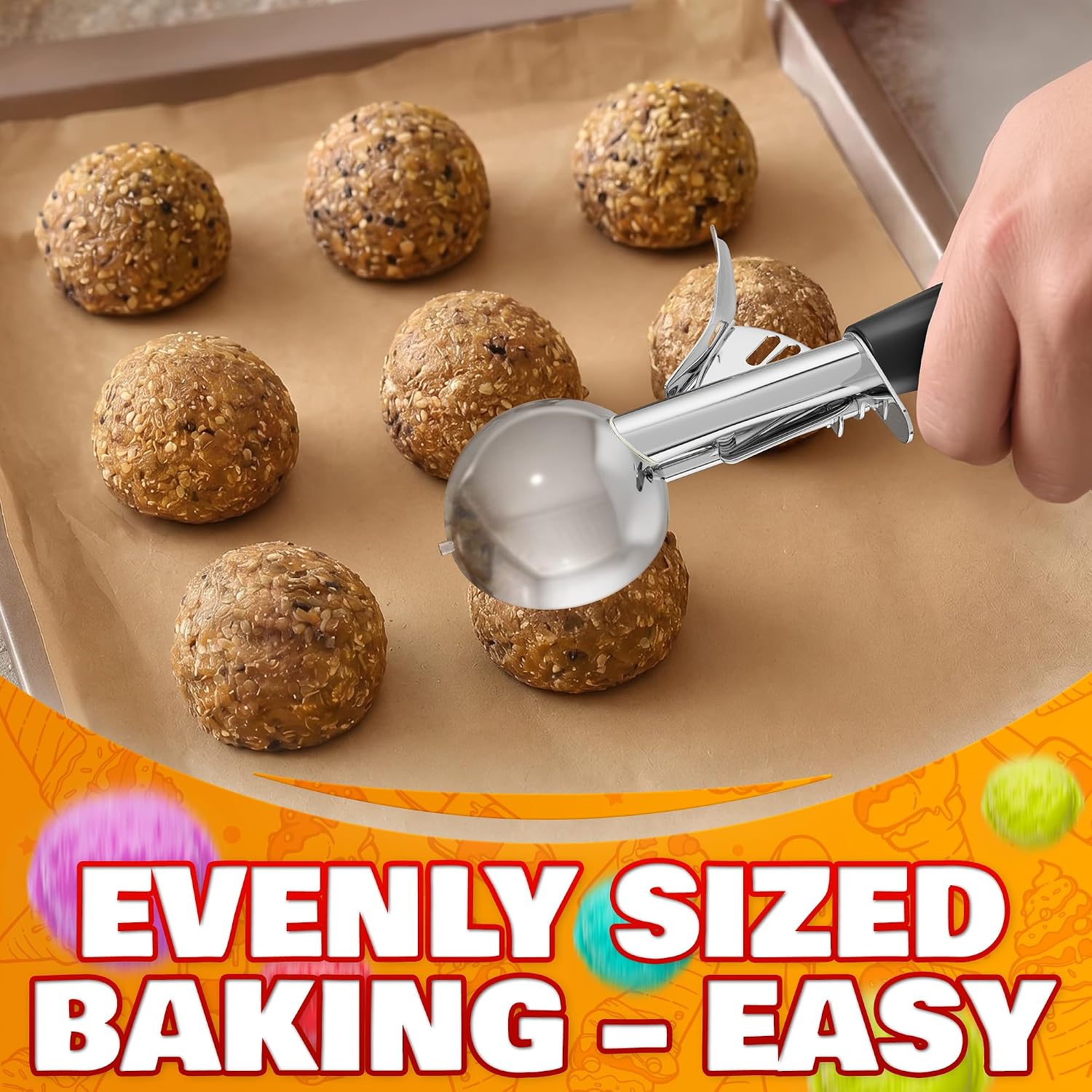 1 Oz Ice Cream Scoop with Trigger #30, Stainless Steel Portion Scoop | One Ounce Disher for Gelato, Sorbet, Baking Cookie Dough, and Meatballs - Rust Resistant, Easy to Clean for Daily Food Prep