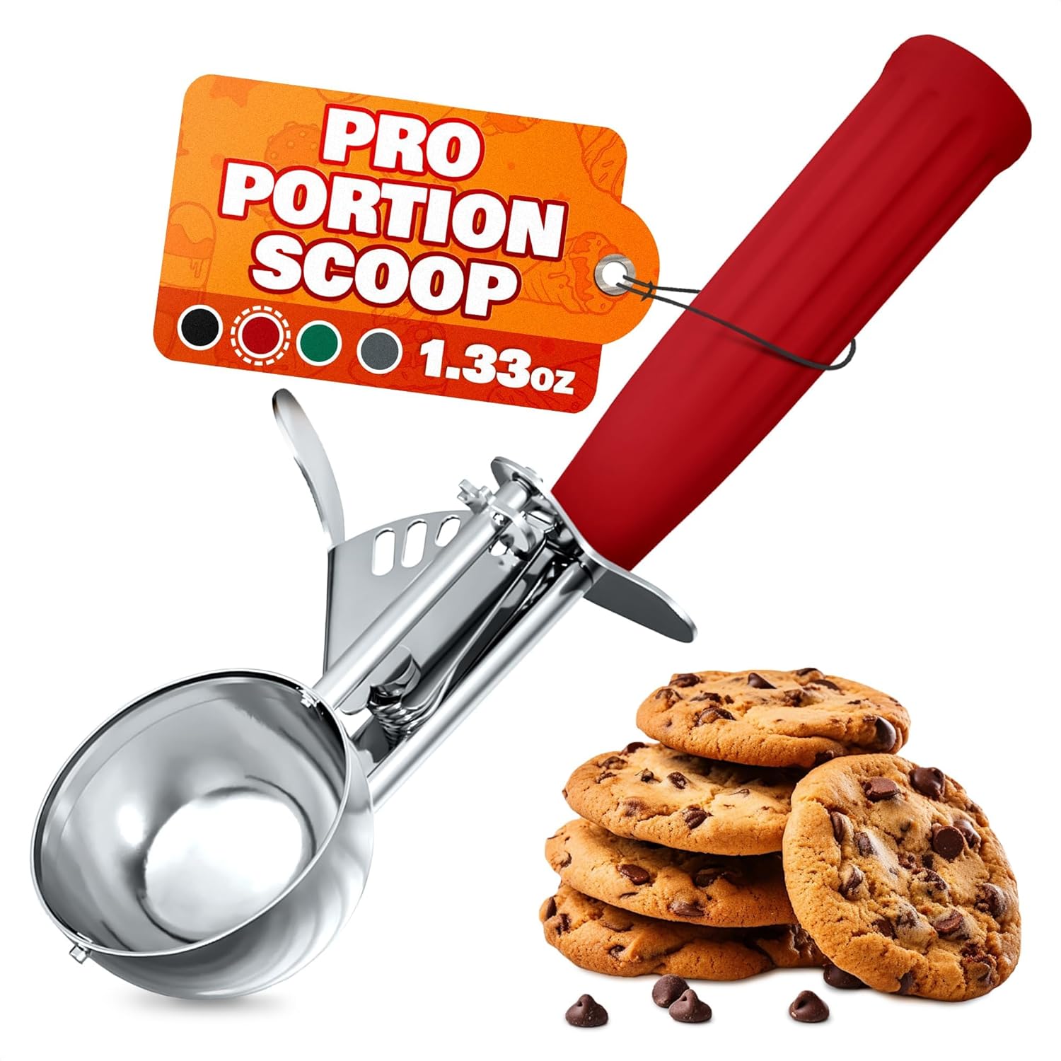 1 Oz Ice Cream Scoop with Trigger #30, Stainless Steel Portion Scoop | One Ounce Disher for Gelato, Sorbet, Baking Cookie Dough, and Meatballs - Rust Resistant, Easy to Clean for Daily Food Prep
