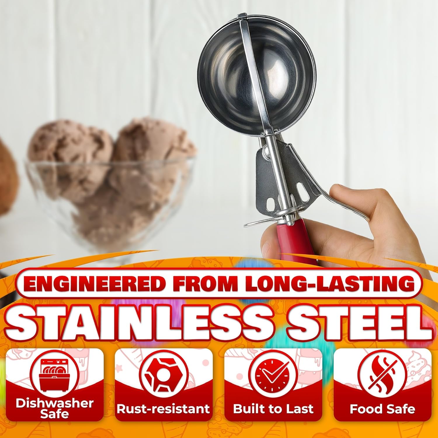 1 Oz Ice Cream Scoop with Trigger #30, Stainless Steel Portion Scoop | One Ounce Disher for Gelato, Sorbet, Baking Cookie Dough, and Meatballs - Rust Resistant, Easy to Clean for Daily Food Prep