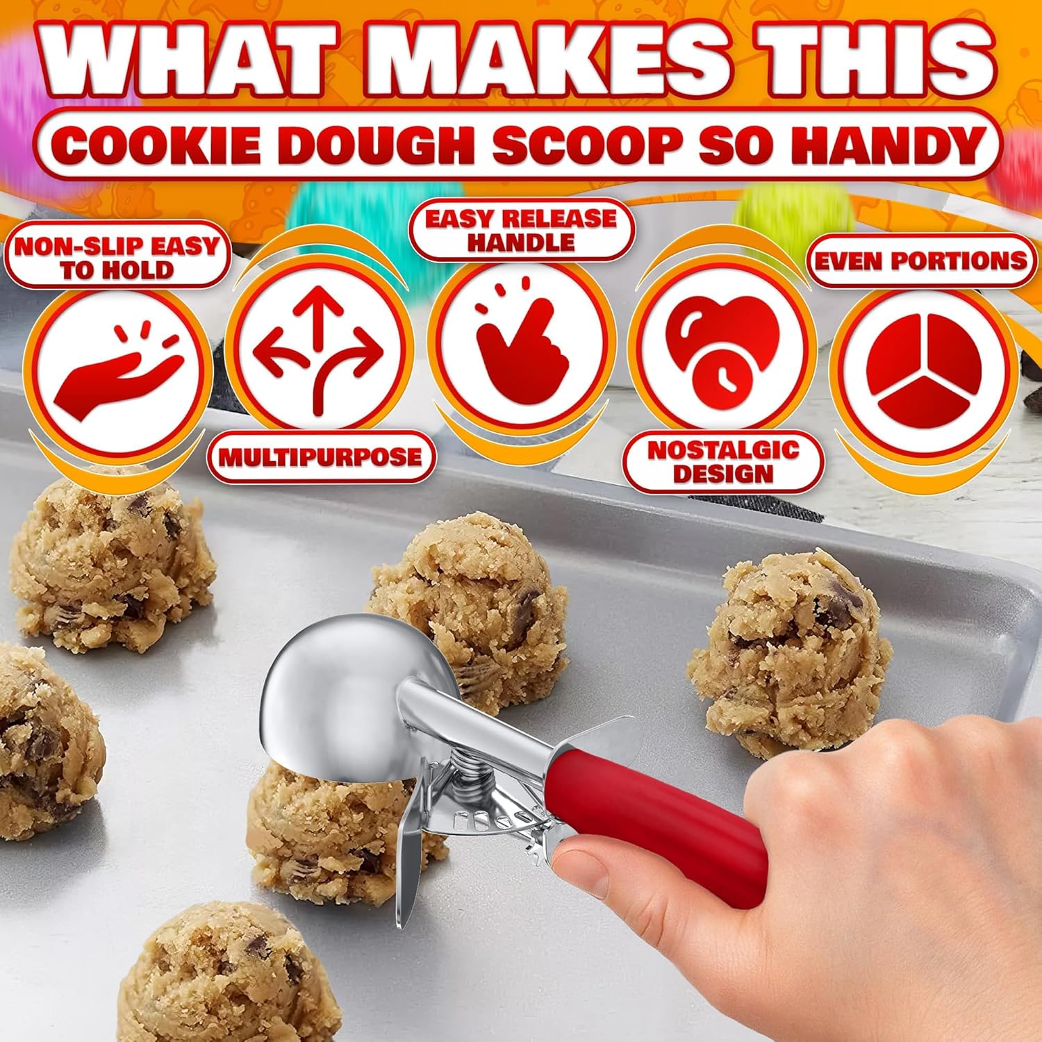 1 Oz Ice Cream Scoop with Trigger #30, Stainless Steel Portion Scoop | One Ounce Disher for Gelato, Sorbet, Baking Cookie Dough, and Meatballs - Rust Resistant, Easy to Clean for Daily Food Prep