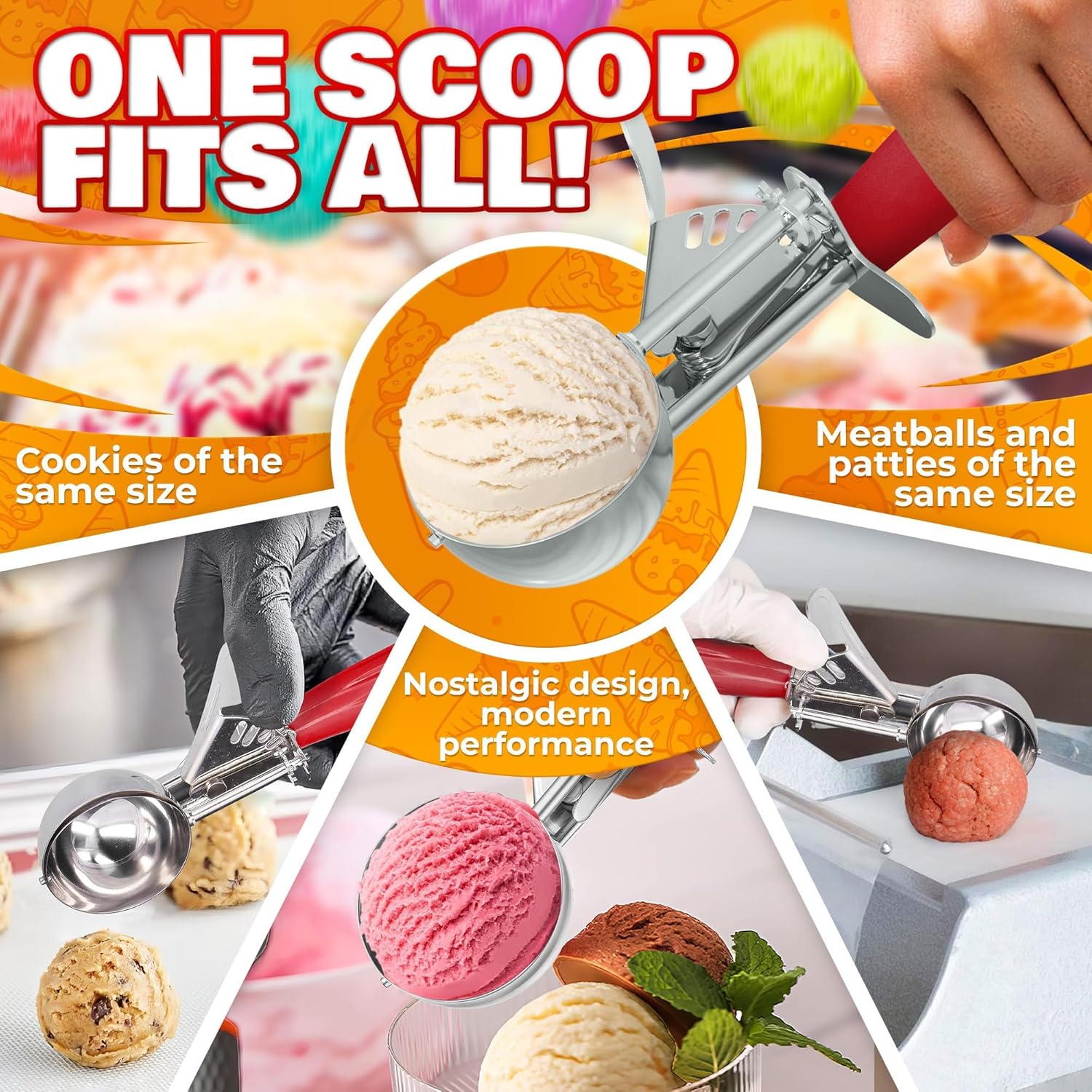 1 Oz Ice Cream Scoop with Trigger #30, Stainless Steel Portion Scoop | One Ounce Disher for Gelato, Sorbet, Baking Cookie Dough, and Meatballs - Rust Resistant, Easy to Clean for Daily Food Prep