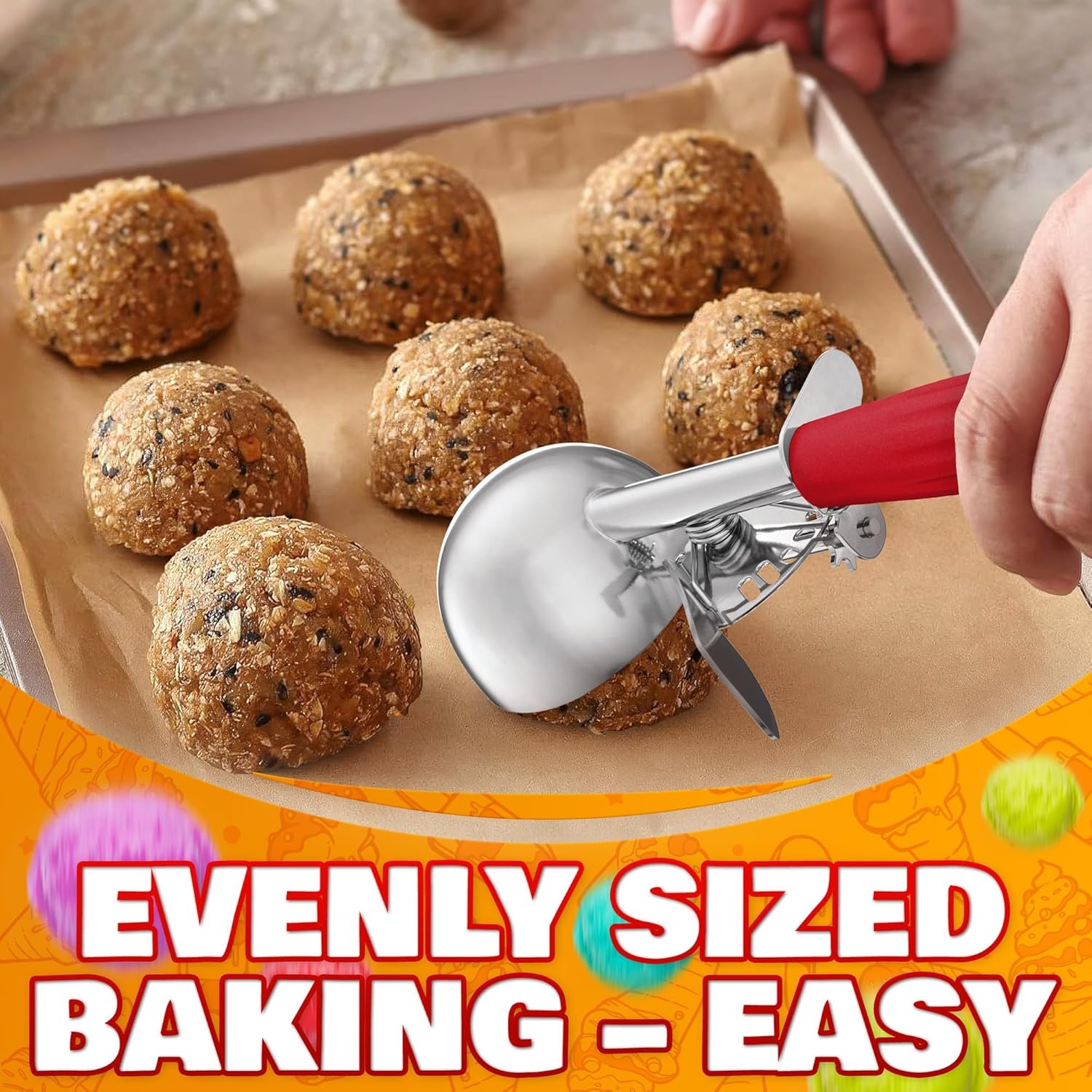 1 Oz Ice Cream Scoop with Trigger #30, Stainless Steel Portion Scoop | One Ounce Disher for Gelato, Sorbet, Baking Cookie Dough, and Meatballs - Rust Resistant, Easy to Clean for Daily Food Prep