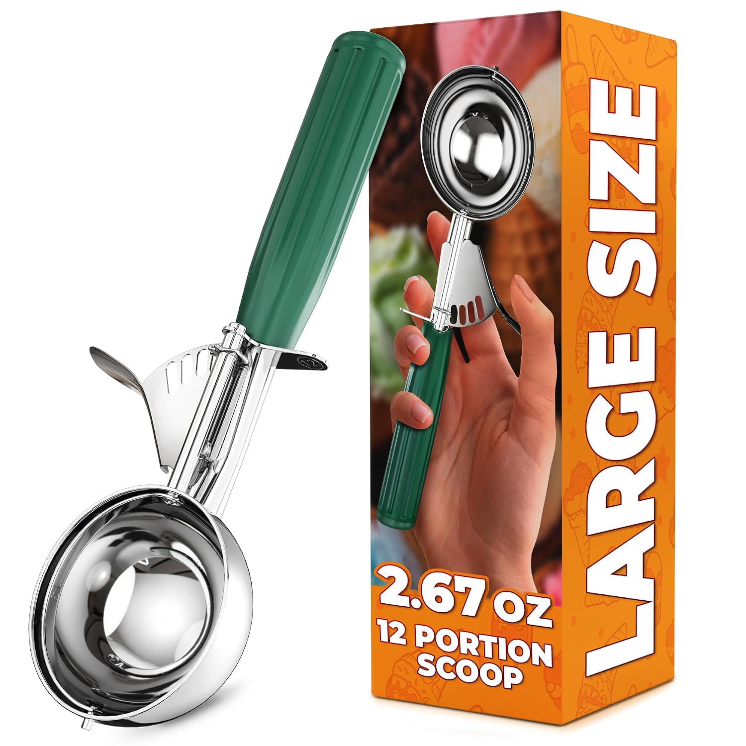 1 Oz Ice Cream Scoop with Trigger #30, Stainless Steel Portion Scoop | One Ounce Disher for Gelato, Sorbet, Baking Cookie Dough, and Meatballs - Rust Resistant, Easy to Clean for Daily Food Prep