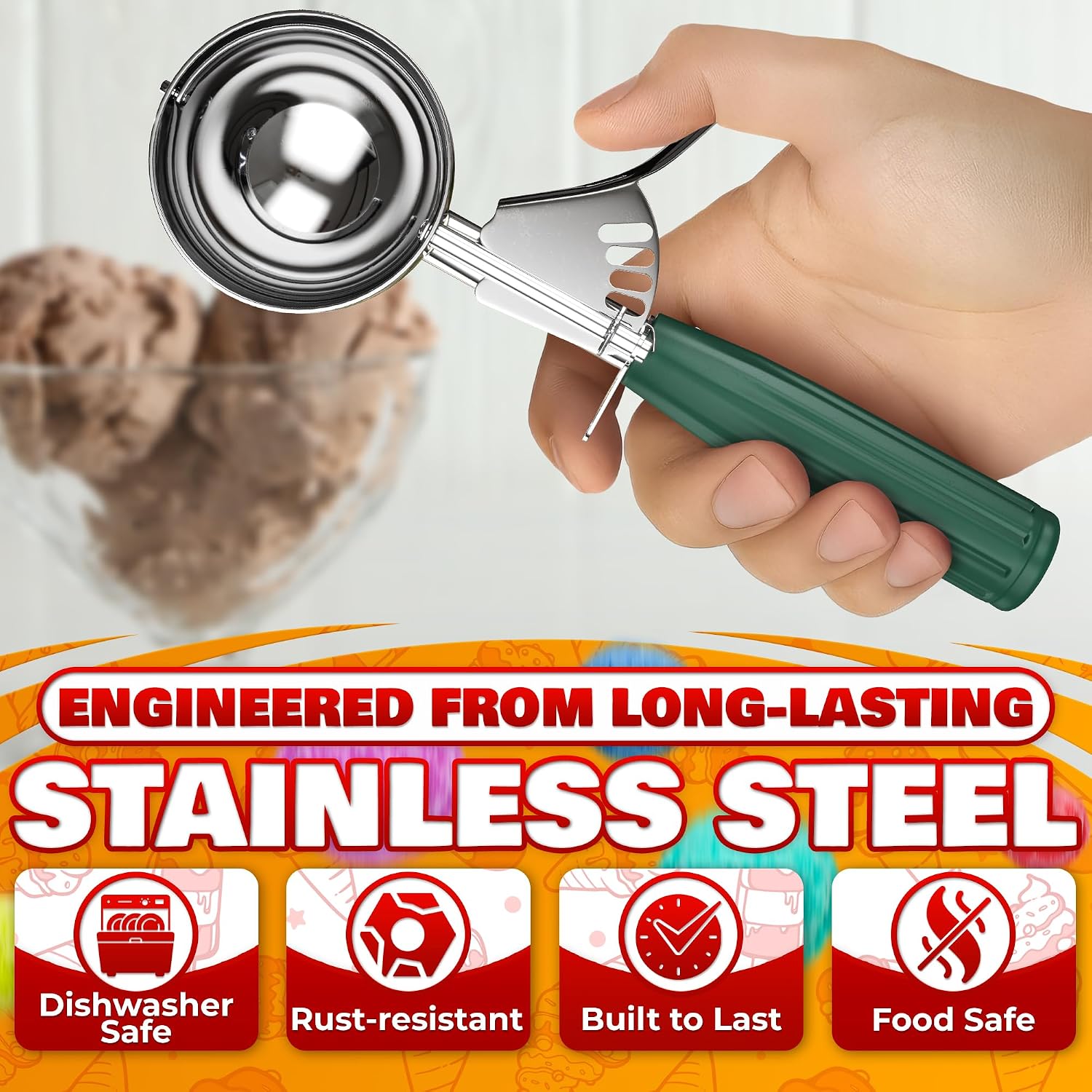 1 Oz Ice Cream Scoop with Trigger #30, Stainless Steel Portion Scoop | One Ounce Disher for Gelato, Sorbet, Baking Cookie Dough, and Meatballs - Rust Resistant, Easy to Clean for Daily Food Prep