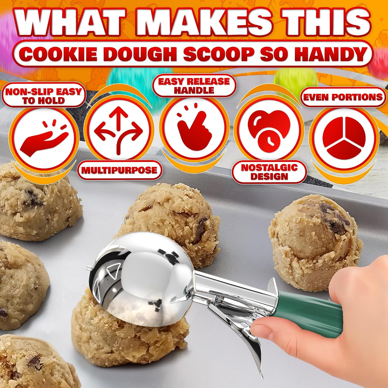 1 Oz Ice Cream Scoop with Trigger #30, Stainless Steel Portion Scoop | One Ounce Disher for Gelato, Sorbet, Baking Cookie Dough, and Meatballs - Rust Resistant, Easy to Clean for Daily Food Prep