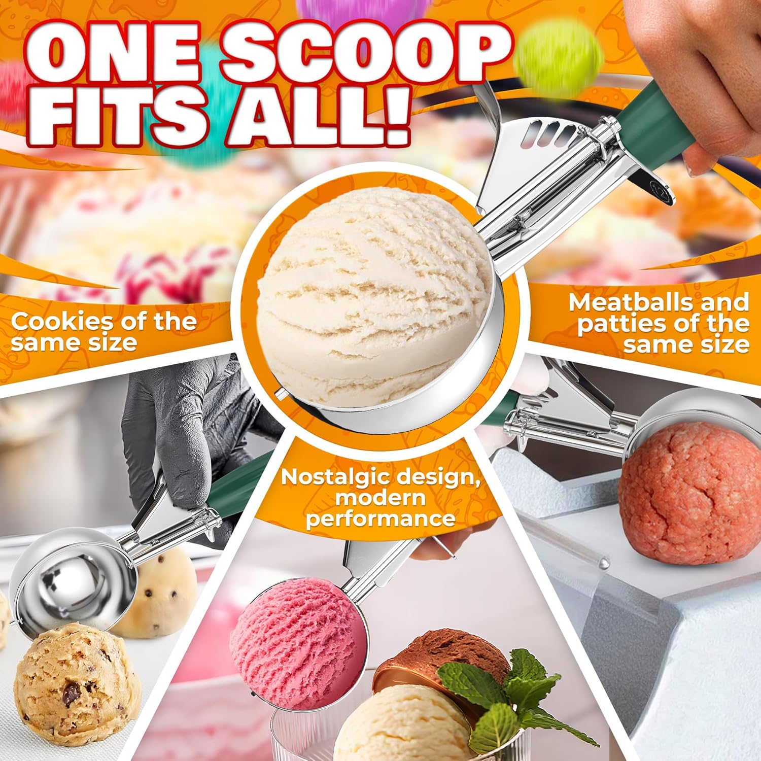 1 Oz Ice Cream Scoop with Trigger #30, Stainless Steel Portion Scoop | One Ounce Disher for Gelato, Sorbet, Baking Cookie Dough, and Meatballs - Rust Resistant, Easy to Clean for Daily Food Prep