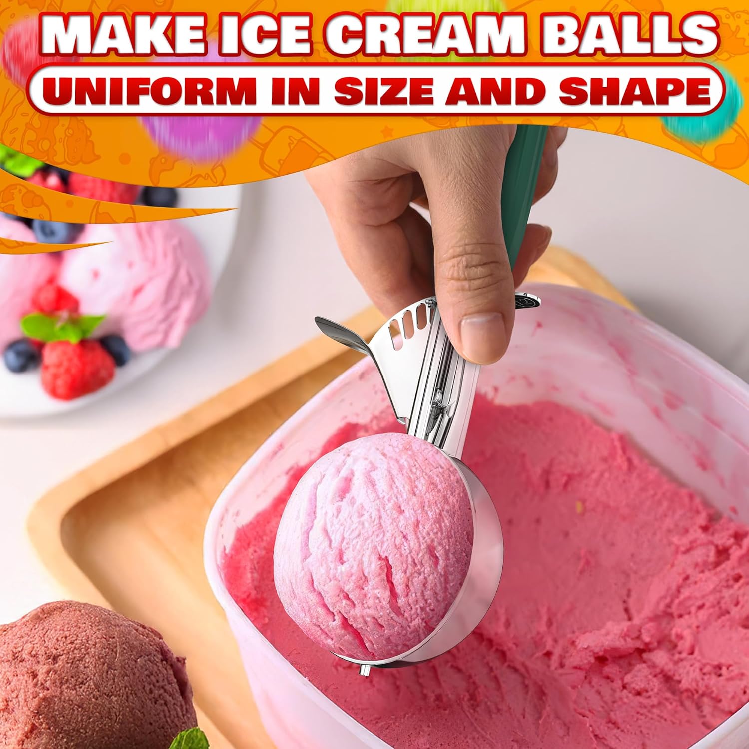 1 Oz Ice Cream Scoop with Trigger #30, Stainless Steel Portion Scoop | One Ounce Disher for Gelato, Sorbet, Baking Cookie Dough, and Meatballs - Rust Resistant, Easy to Clean for Daily Food Prep