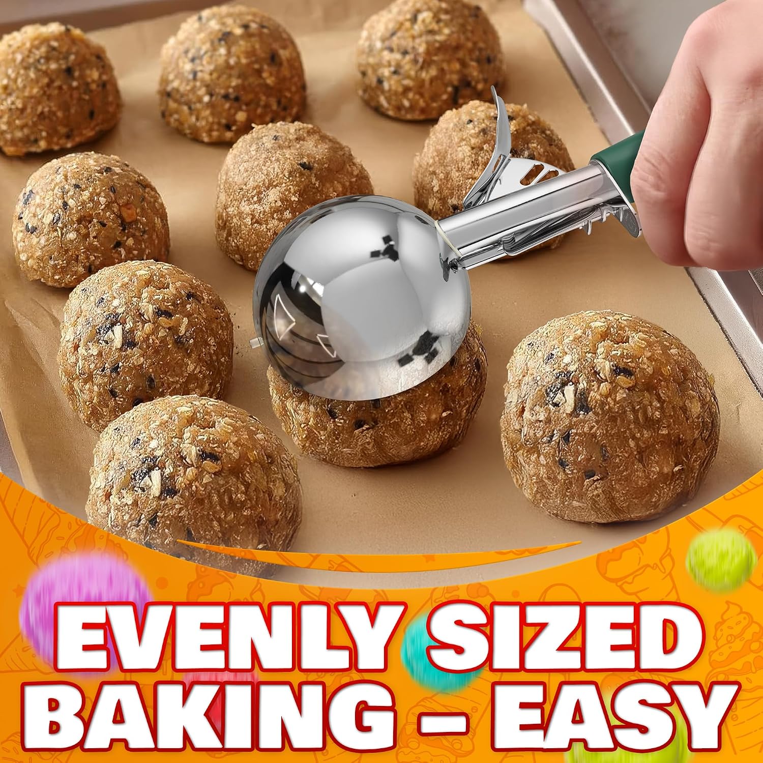 1 Oz Ice Cream Scoop with Trigger #30, Stainless Steel Portion Scoop | One Ounce Disher for Gelato, Sorbet, Baking Cookie Dough, and Meatballs - Rust Resistant, Easy to Clean for Daily Food Prep