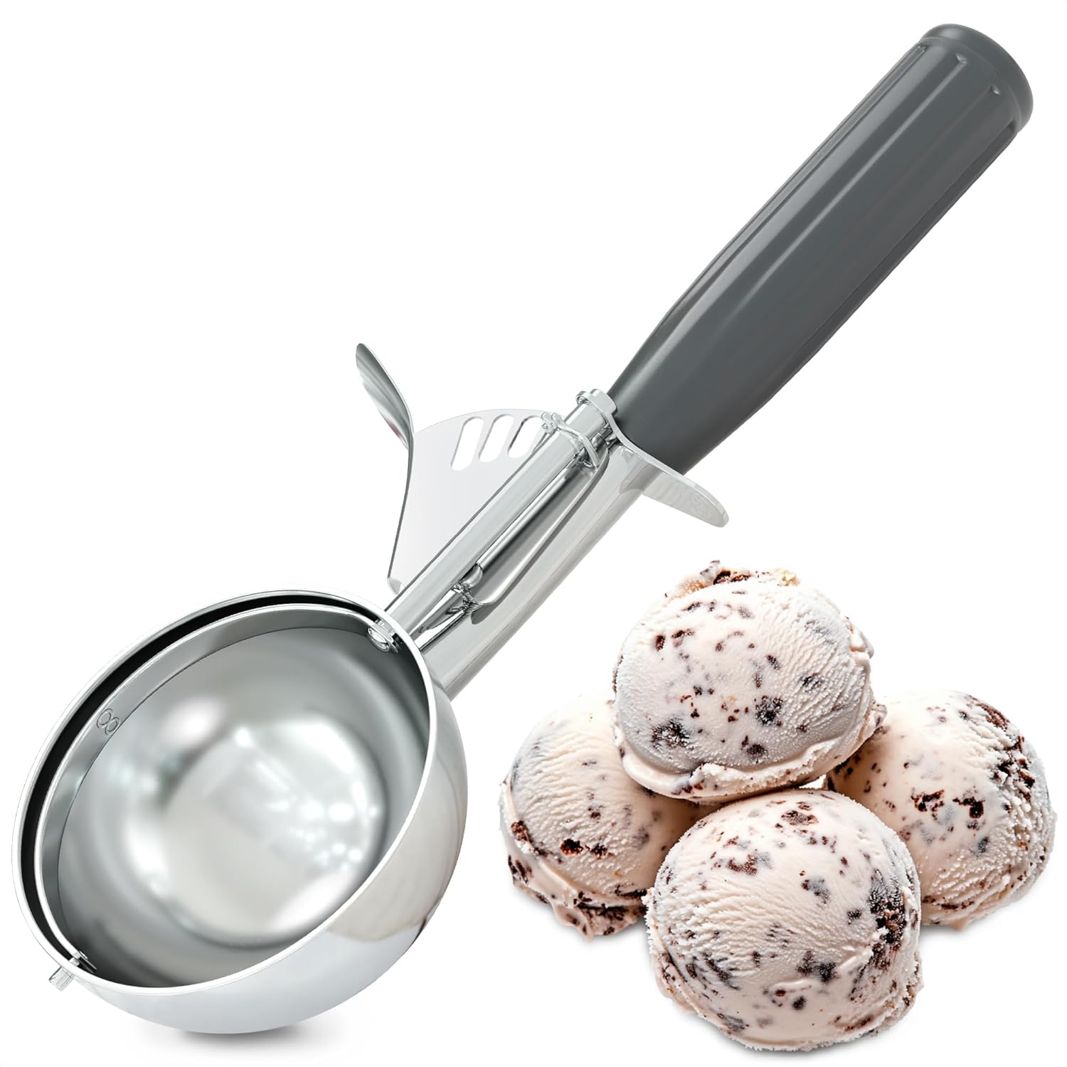 1 Oz Ice Cream Scoop with Trigger #30, Stainless Steel Portion Scoop | One Ounce Disher for Gelato, Sorbet, Baking Cookie Dough, and Meatballs - Rust Resistant, Easy to Clean for Daily Food Prep