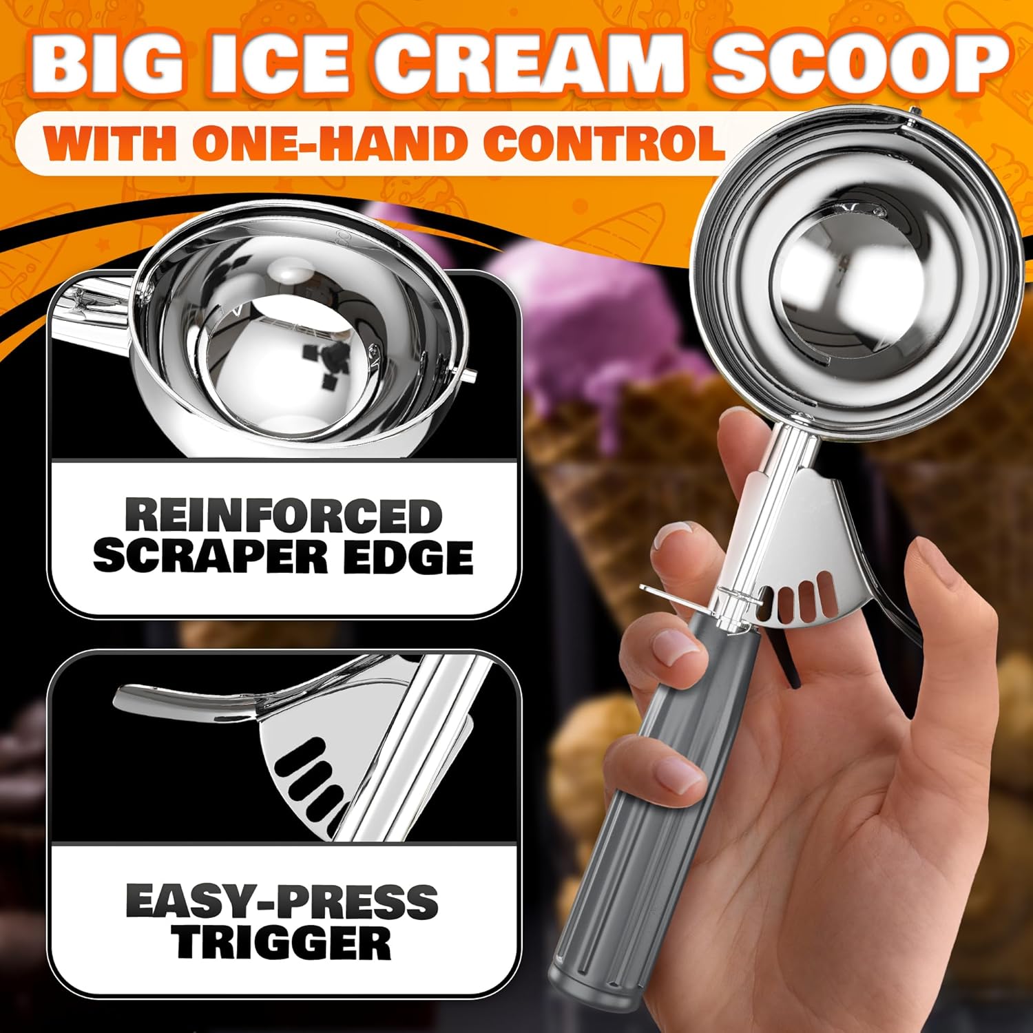 1 Oz Ice Cream Scoop with Trigger #30, Stainless Steel Portion Scoop | One Ounce Disher for Gelato, Sorbet, Baking Cookie Dough, and Meatballs - Rust Resistant, Easy to Clean for Daily Food Prep