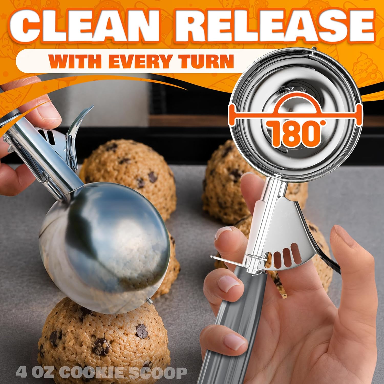 1 Oz Ice Cream Scoop with Trigger #30, Stainless Steel Portion Scoop | One Ounce Disher for Gelato, Sorbet, Baking Cookie Dough, and Meatballs - Rust Resistant, Easy to Clean for Daily Food Prep