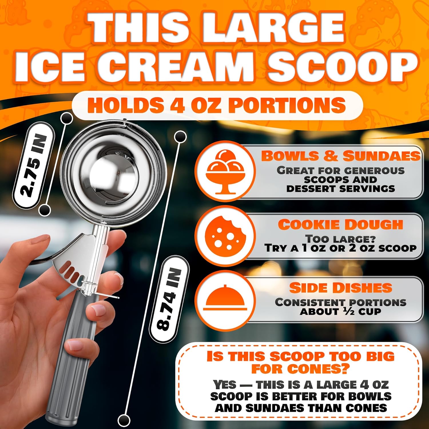 1 Oz Ice Cream Scoop with Trigger #30, Stainless Steel Portion Scoop | One Ounce Disher for Gelato, Sorbet, Baking Cookie Dough, and Meatballs - Rust Resistant, Easy to Clean for Daily Food Prep