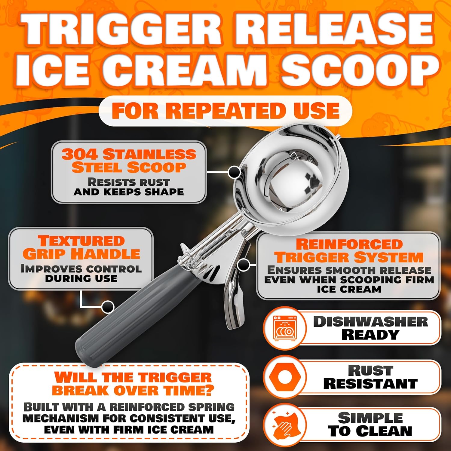 1 Oz Ice Cream Scoop with Trigger #30, Stainless Steel Portion Scoop | One Ounce Disher for Gelato, Sorbet, Baking Cookie Dough, and Meatballs - Rust Resistant, Easy to Clean for Daily Food Prep