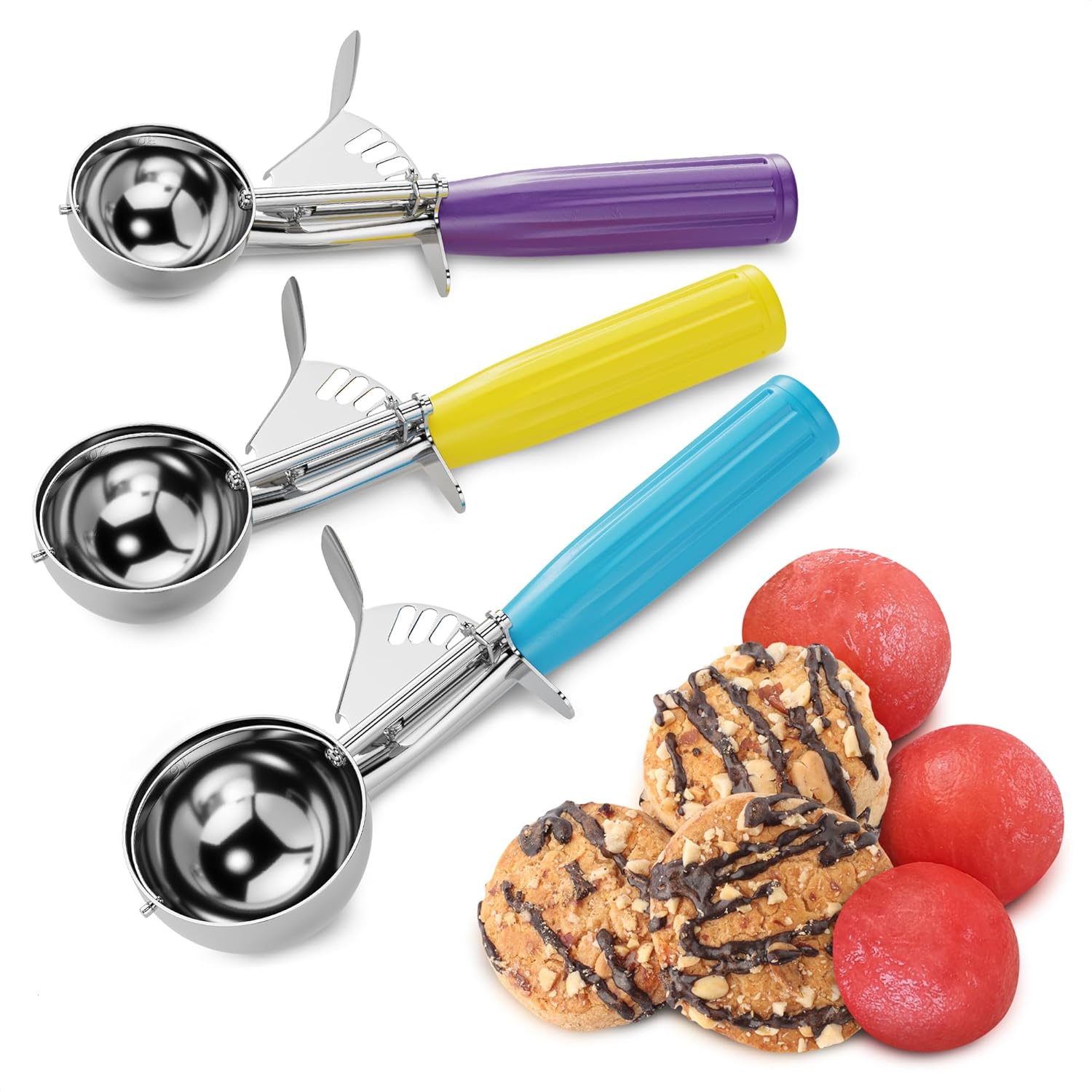 1 Oz Ice Cream Scoop with Trigger #30, Stainless Steel Portion Scoop | One Ounce Disher for Gelato, Sorbet, Baking Cookie Dough, and Meatballs - Rust Resistant, Easy to Clean for Daily Food Prep