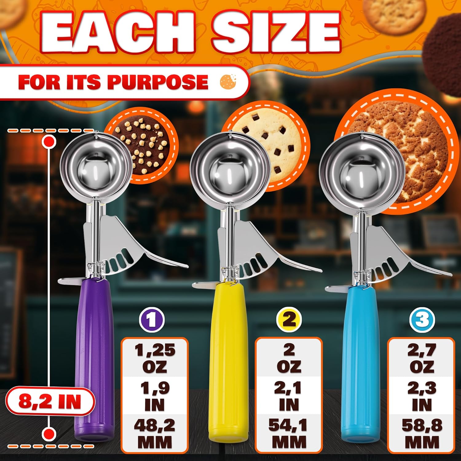 1 Oz Ice Cream Scoop with Trigger #30, Stainless Steel Portion Scoop | One Ounce Disher for Gelato, Sorbet, Baking Cookie Dough, and Meatballs - Rust Resistant, Easy to Clean for Daily Food Prep