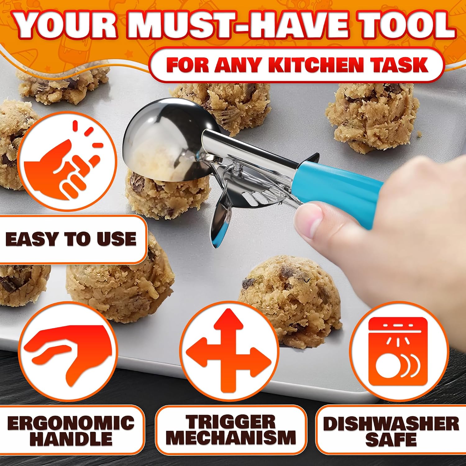 1 Oz Ice Cream Scoop with Trigger #30, Stainless Steel Portion Scoop | One Ounce Disher for Gelato, Sorbet, Baking Cookie Dough, and Meatballs - Rust Resistant, Easy to Clean for Daily Food Prep