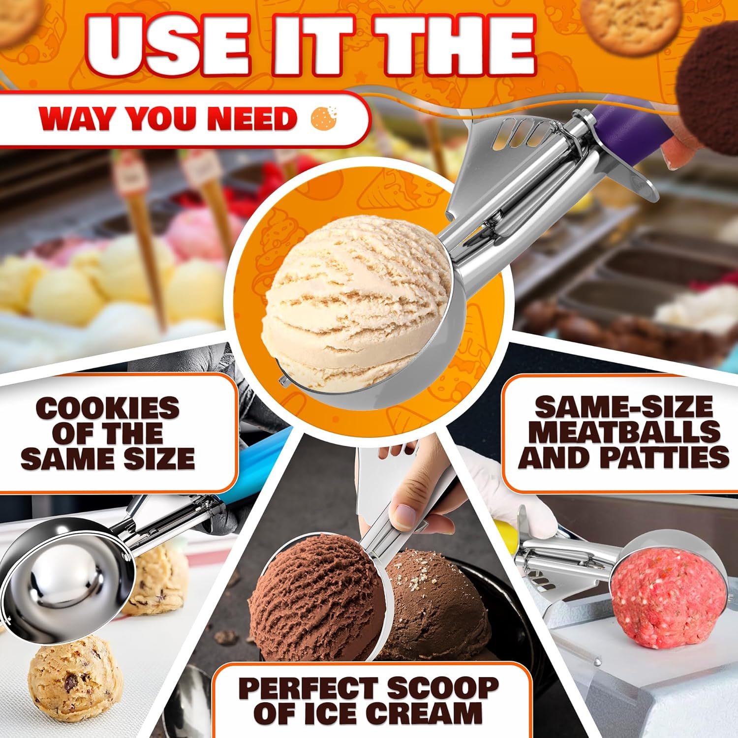 1 Oz Ice Cream Scoop with Trigger #30, Stainless Steel Portion Scoop | One Ounce Disher for Gelato, Sorbet, Baking Cookie Dough, and Meatballs - Rust Resistant, Easy to Clean for Daily Food Prep