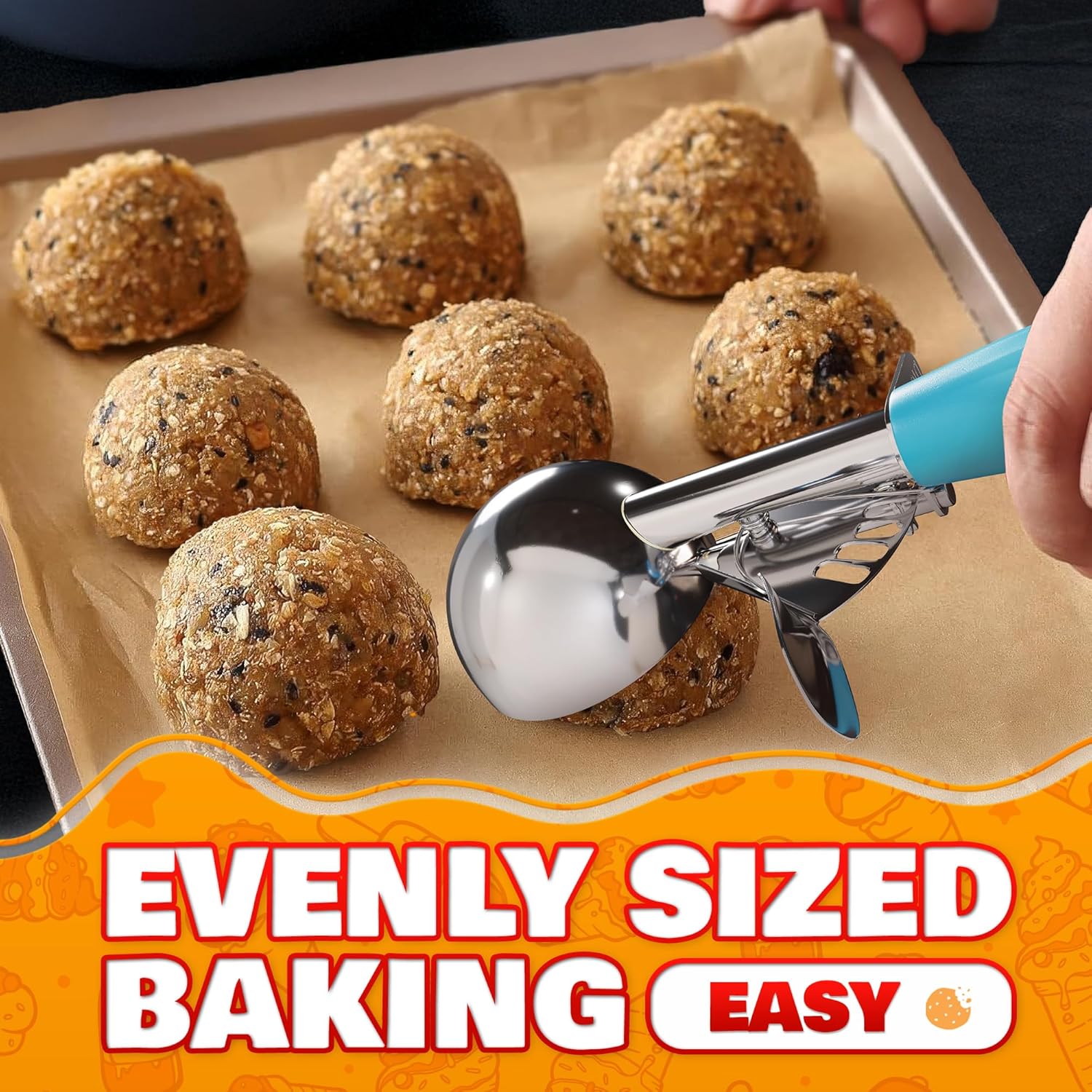 1 Oz Ice Cream Scoop with Trigger #30, Stainless Steel Portion Scoop | One Ounce Disher for Gelato, Sorbet, Baking Cookie Dough, and Meatballs - Rust Resistant, Easy to Clean for Daily Food Prep