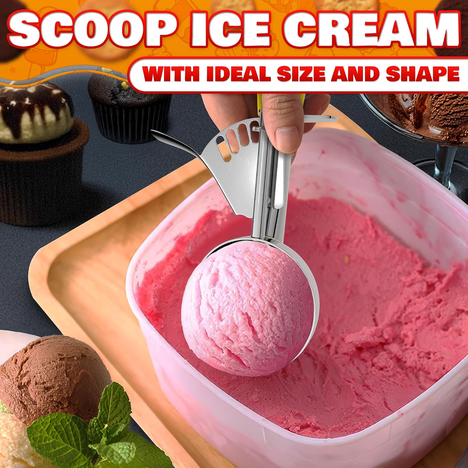 1 Oz Ice Cream Scoop with Trigger #30, Stainless Steel Portion Scoop | One Ounce Disher for Gelato, Sorbet, Baking Cookie Dough, and Meatballs - Rust Resistant, Easy to Clean for Daily Food Prep
