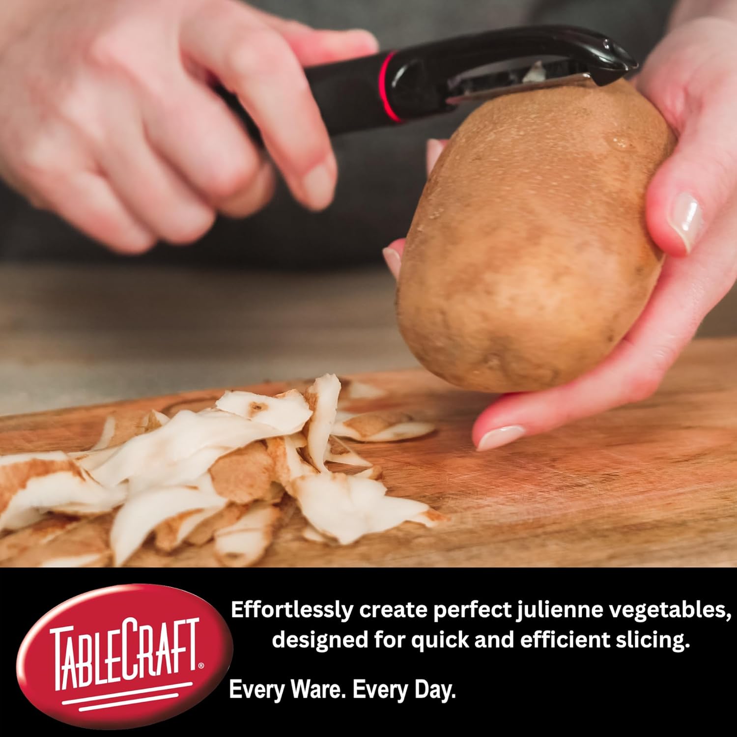 10997 Vegetable Peeler, Stainless Steel, Straight Edge, Ergonomic Non-Slip Handle with Eye Remover, 1.125"x1.375"x7.25", Red/Black – Commercial Kitchen Use