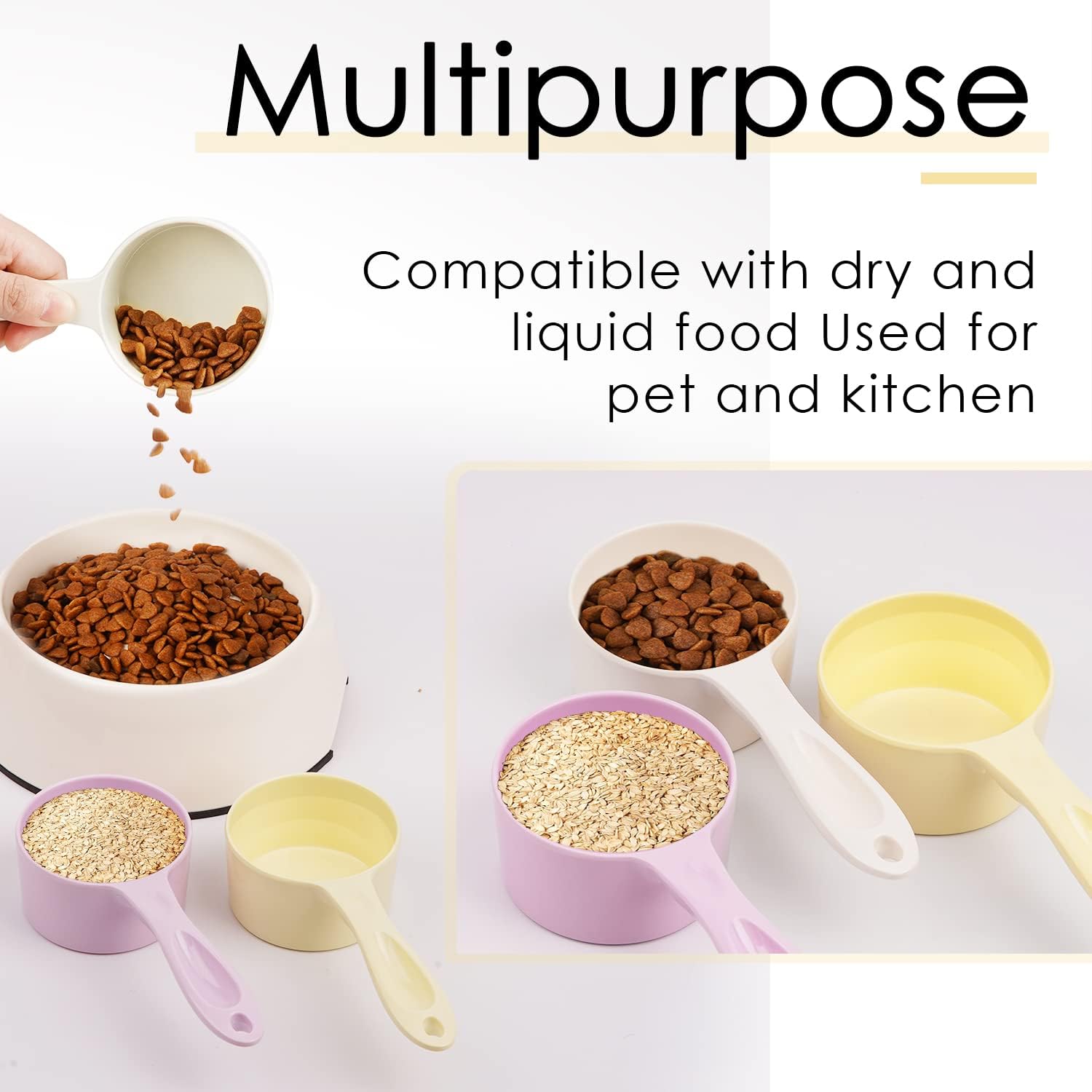 1 Cup Dog Food Scoop for Container Melamine Measuring Scoop for Dogs Cats Birds and Rabbits Pet Food Feeding Scoop Dishwasher Safe - White