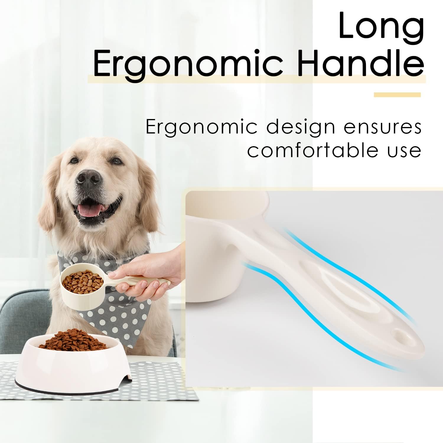 1 Cup Dog Food Scoop for Container Melamine Measuring Scoop for Dogs Cats Birds and Rabbits Pet Food Feeding Scoop Dishwasher Safe - White