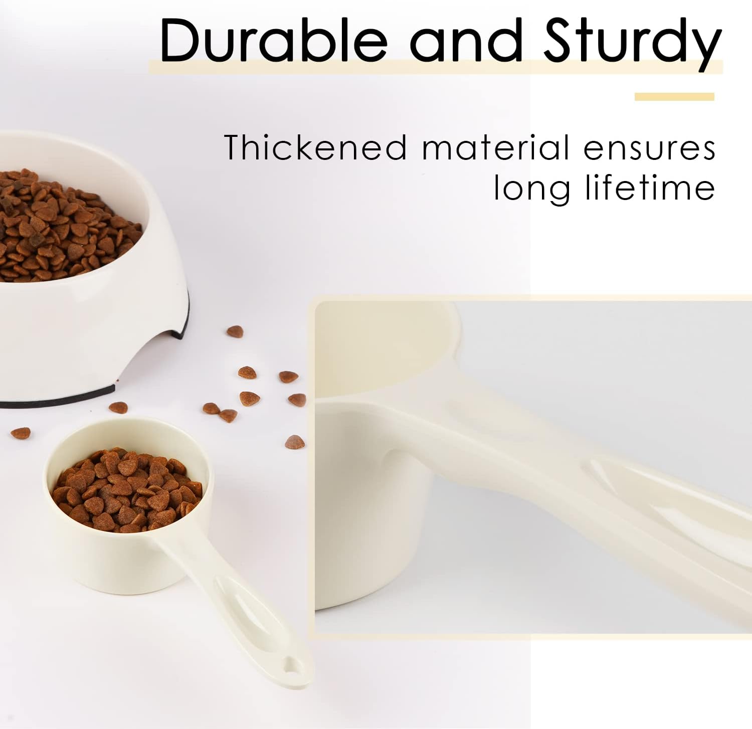 1 Cup Dog Food Scoop for Container Melamine Measuring Scoop for Dogs Cats Birds and Rabbits Pet Food Feeding Scoop Dishwasher Safe - White