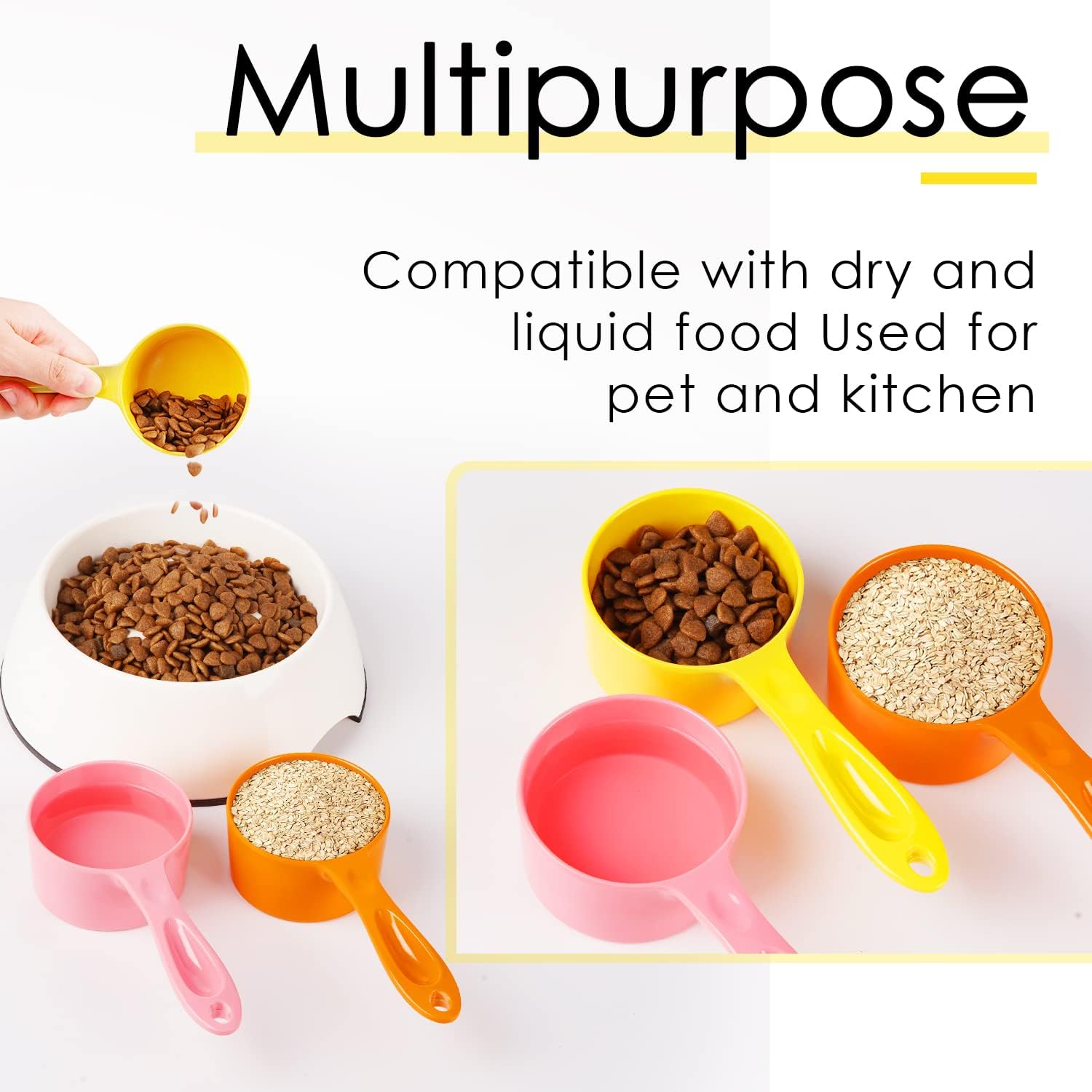1 Cup Dog Food Scoop for Container Melamine Measuring Scoop for Dogs Cats Birds and Rabbits Pet Food Feeding Scoop Dishwasher Safe - White