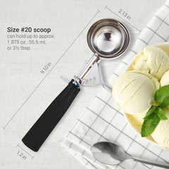 #24 Ice Cream Disher Scoop, Stainless Steel, Black/Gray, 2-Pack | Stainless steel 2.7 Tbsp scoop has a reinforced trigger and non-slip handle; dishwasher-safe for ice cream, dough and more.