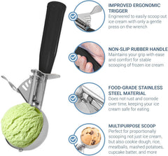 #24 Ice Cream Disher Scoop, Stainless Steel, Black/Gray, 2-Pack | Stainless steel 2.7 Tbsp scoop has a reinforced trigger and non-slip handle; dishwasher-safe for ice cream, dough and more.