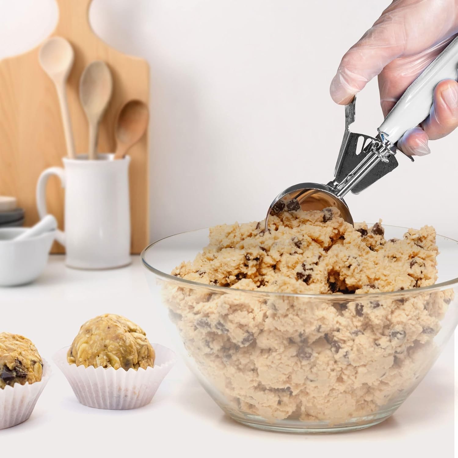 #24 Ice Cream Disher Scoop, Stainless Steel, Black/Gray, 2-Pack | Stainless steel 2.7 Tbsp scoop has a reinforced trigger and non-slip handle; dishwasher-safe for ice cream, dough and more.