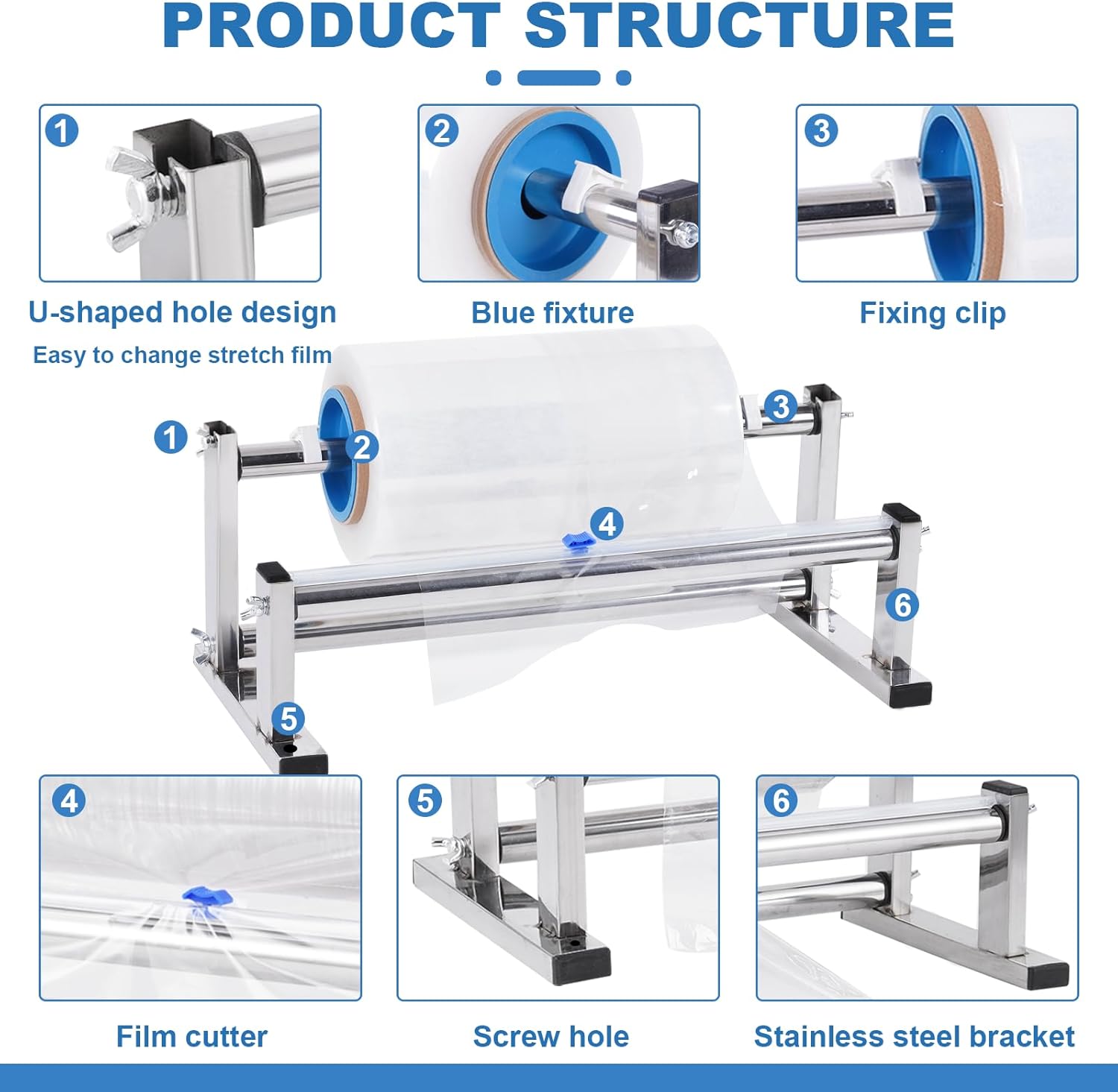 13.78 inch Stretch Film Wrap Dispenser with 2 Film-Sliding Cutters | Manual Table Stretch Film Wrapping Machine, Stainless Steel Bracket, for Commercial Warehouse Packaging, Moving and Shipping