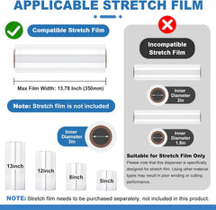 13.78 inch Stretch Film Wrap Dispenser with 2 Film-Sliding Cutters | Manual Table Stretch Film Wrapping Machine, Stainless Steel Bracket, for Commercial Warehouse Packaging, Moving and Shipping