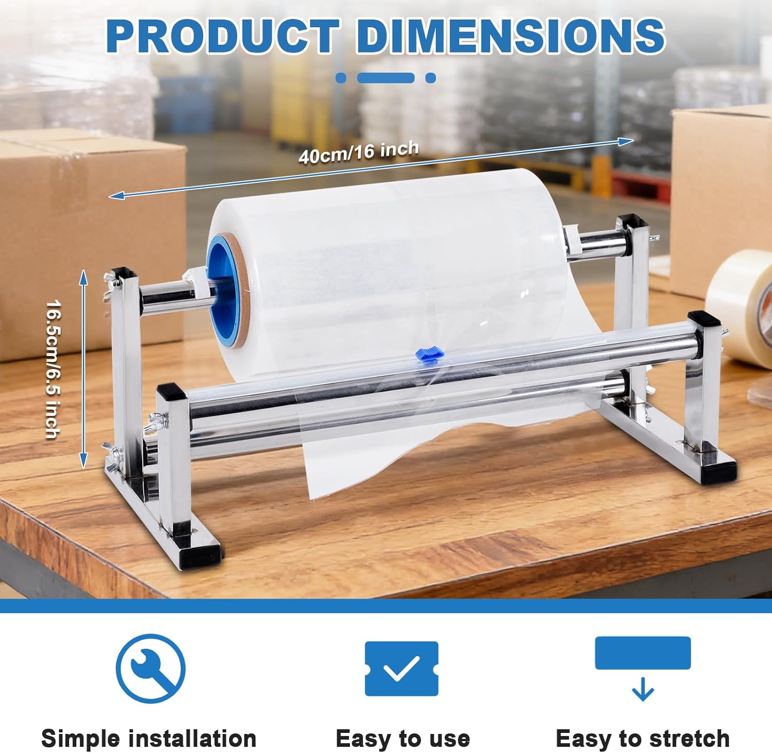 13.78 inch Stretch Film Wrap Dispenser with 2 Film-Sliding Cutters | Manual Table Stretch Film Wrapping Machine, Stainless Steel Bracket, for Commercial Warehouse Packaging, Moving and Shipping